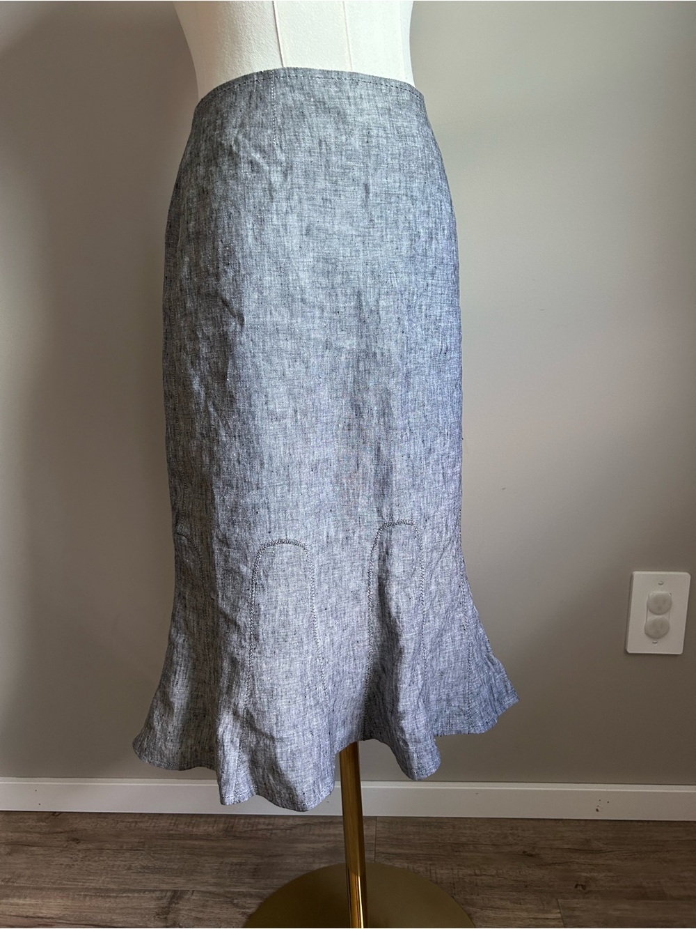 Linen Dalia Collection Gray Midi tulip Hem Skirt natural fibre summer